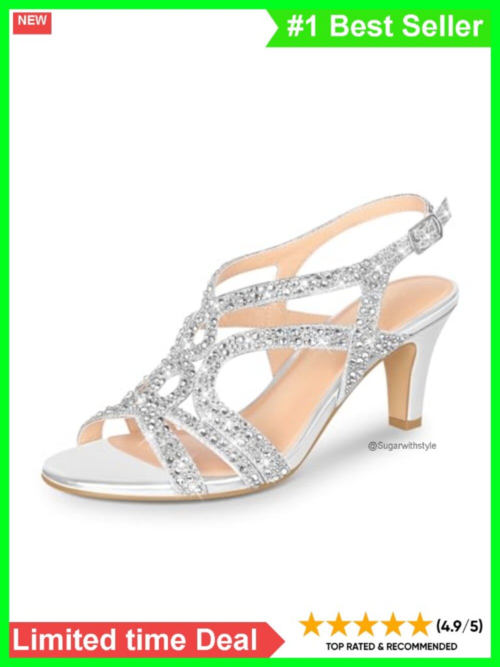 Amelia Rhinestone Slingback Heeled Sandals Open Toe 3 Inch Party Wedding Heels
